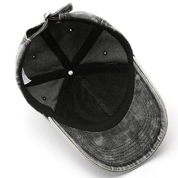 NEW Retro Solid Color Black Distressed Denim Washed Baseball Cap - Picture 4 of 4